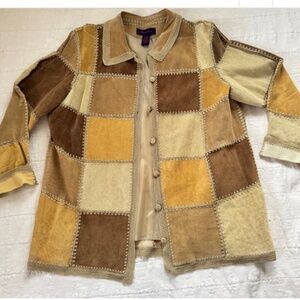VINTAGE SUEDE PATCHWORK CROCHET SHIRT JACKET